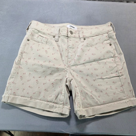 Sonoma Goods For Life Pants - Sonoma Goods for Life Womens Size 10 Floral Jean Shorts Beige Pink Rose Print